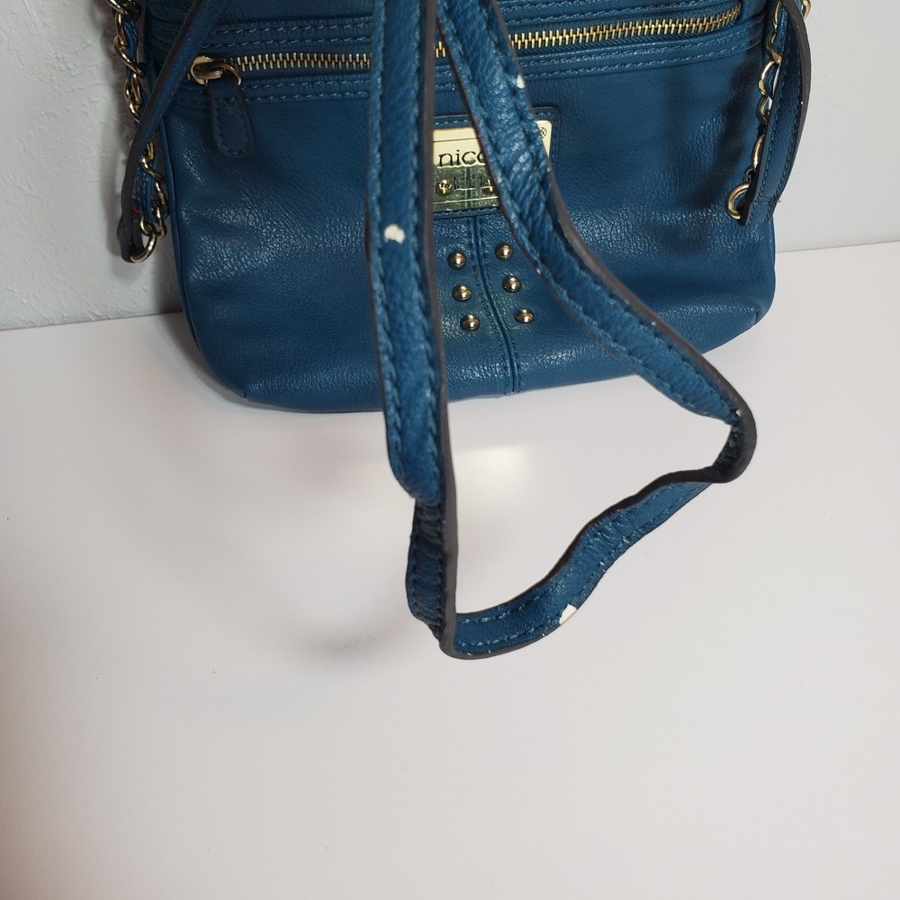 Nicole by Nicole Miller Blue Crossbody‎ Bag Purse Gold Chain Strap Stud Detail - Picture 8 of 11